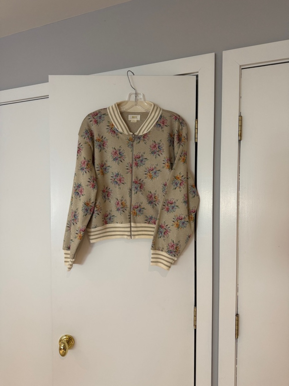 Anthropology floral Bomber Jacket - Cream Floral